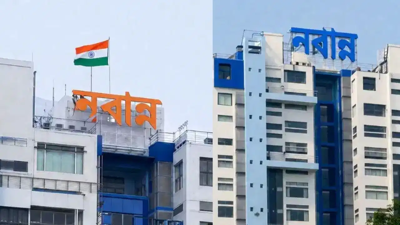 बंगाल सचिवालय ‘नबान्न’ का बदला रंग, सत्ता परिवर्तन के बाद नीला-सफेद की जगह दिखा गेरुआ रंग बंगाल सचिवालय ‘नबान्न’ का बदला रंग, सत्ता परिवर्तन के बाद नीला-सफेद की जगह दिखा गेरुआ रंग